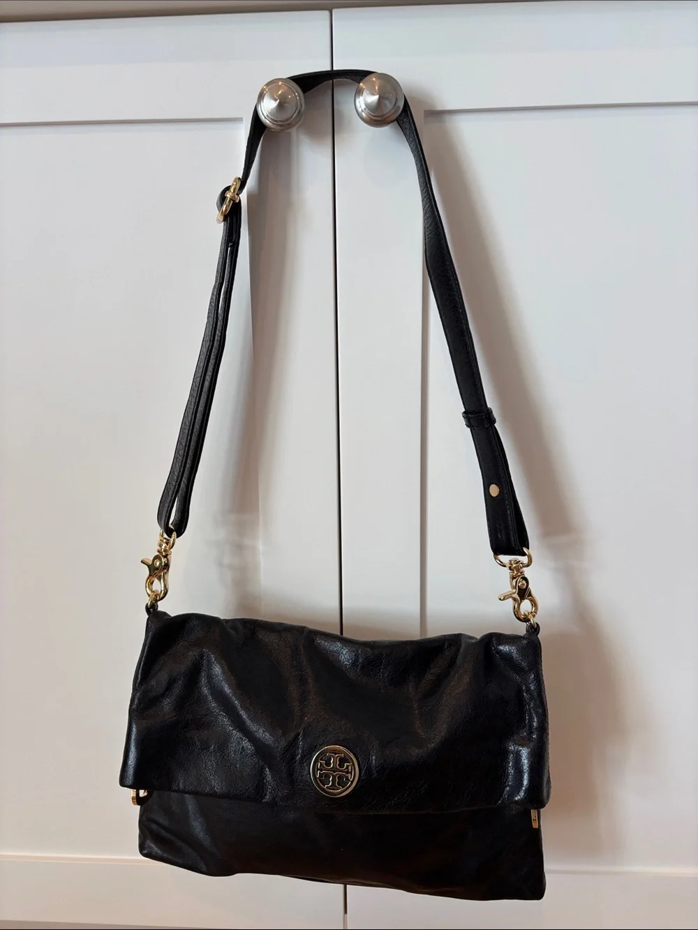 Tory Burch Convertible Fold-Over Leather Crossbody/Shoulder Bag